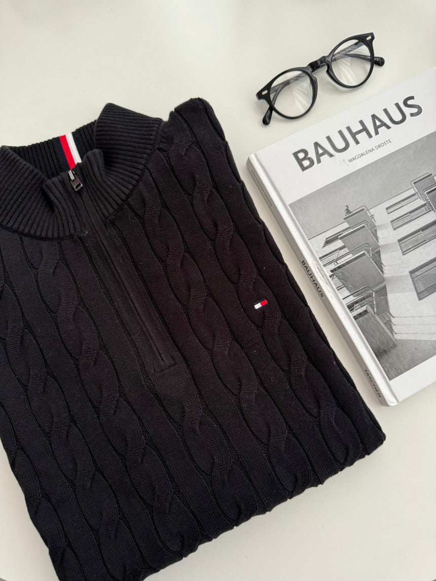 Men Cable Knit Quarter-Zip Sweater