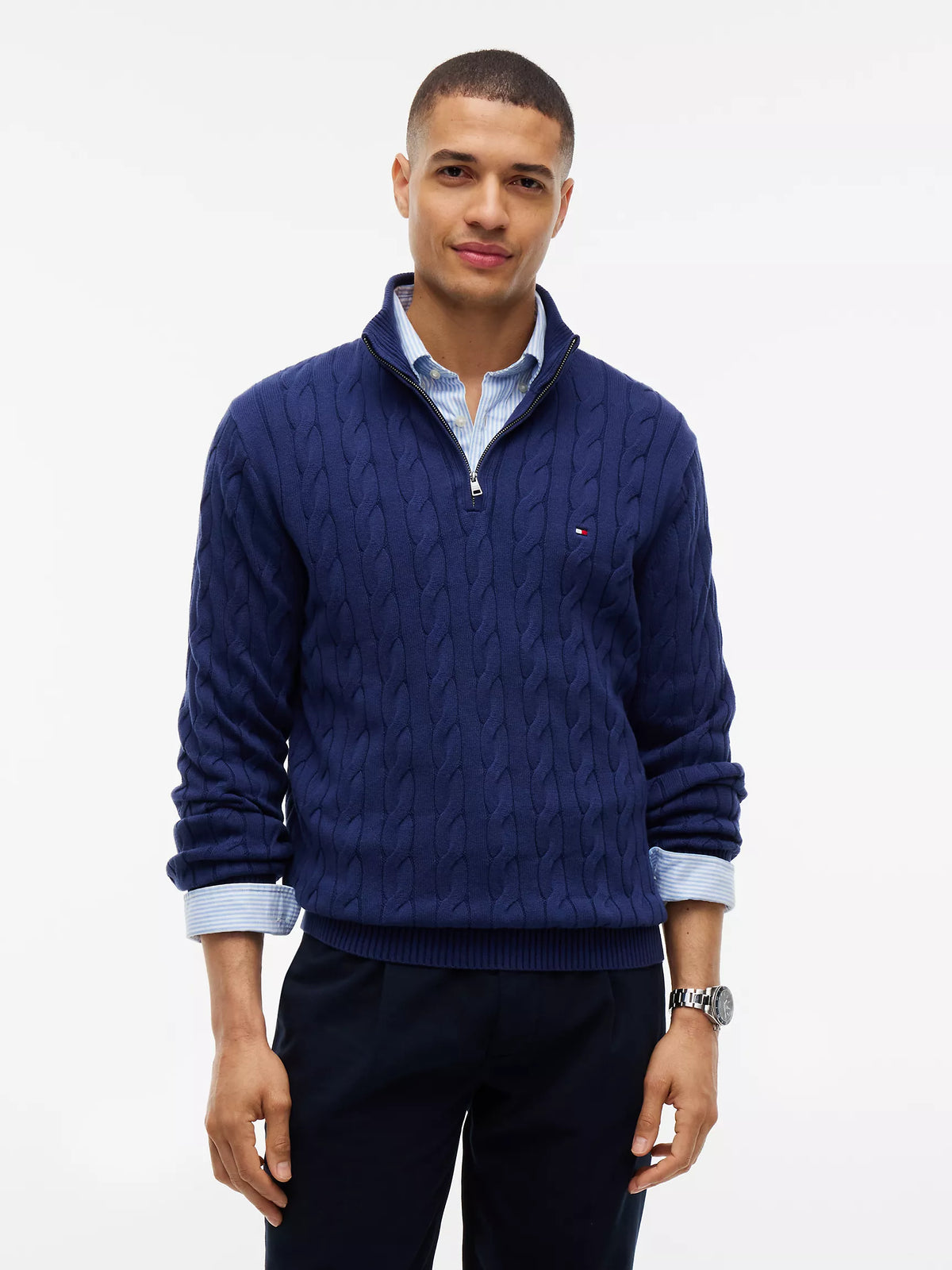 Men Cable Knit Quarter-Zip Sweater