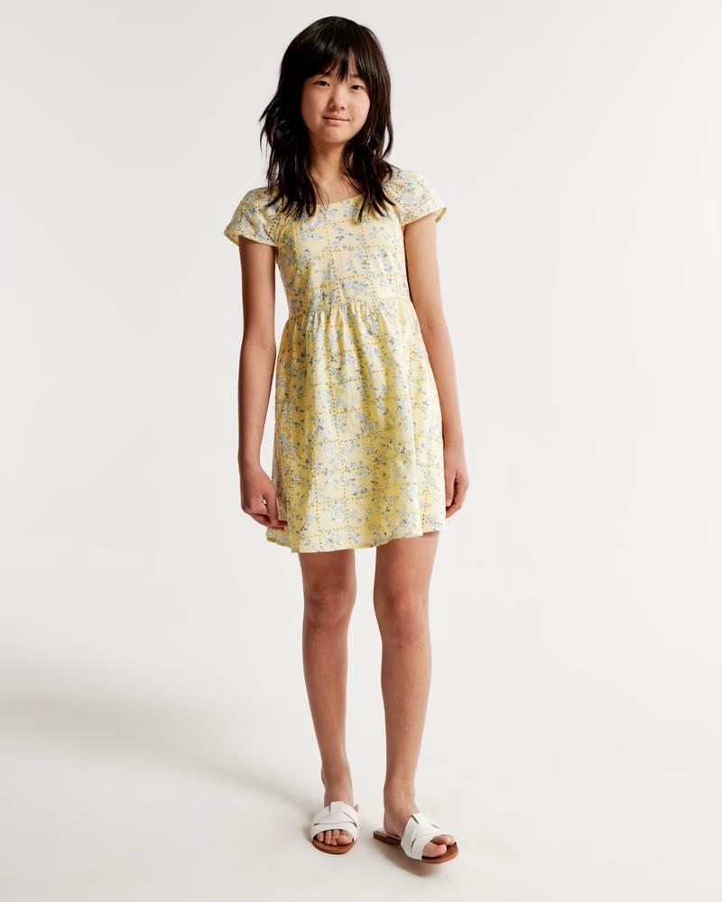Girls Flutter Sleeve Embroidered Mini Dress
