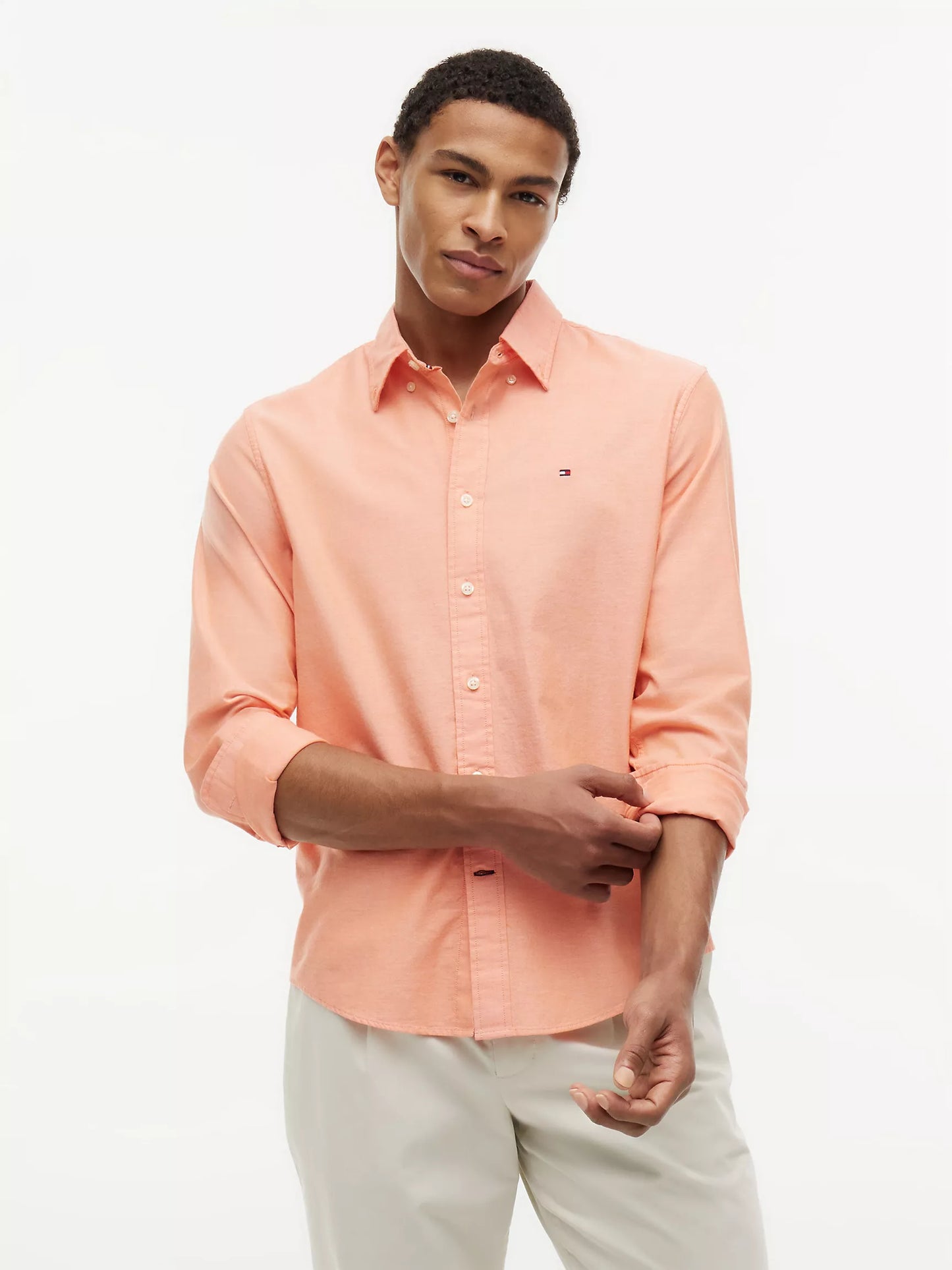Men Solid Stretch Oxford Shirt