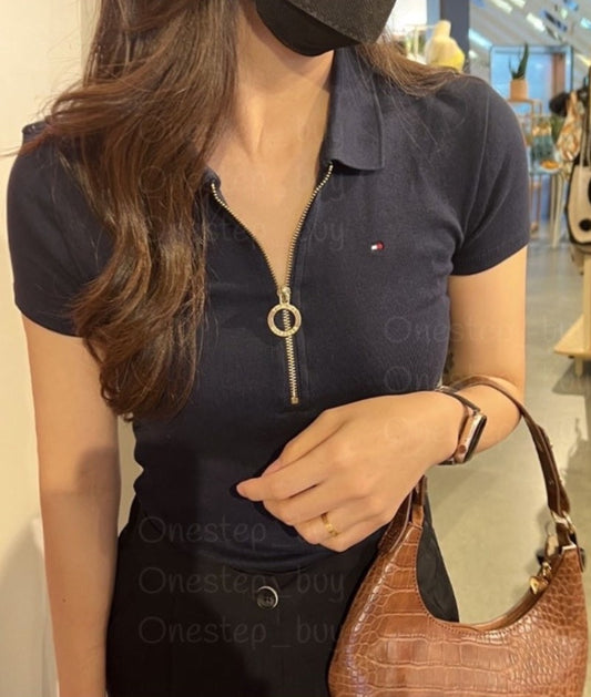 Women Slim Fit Zip Polo