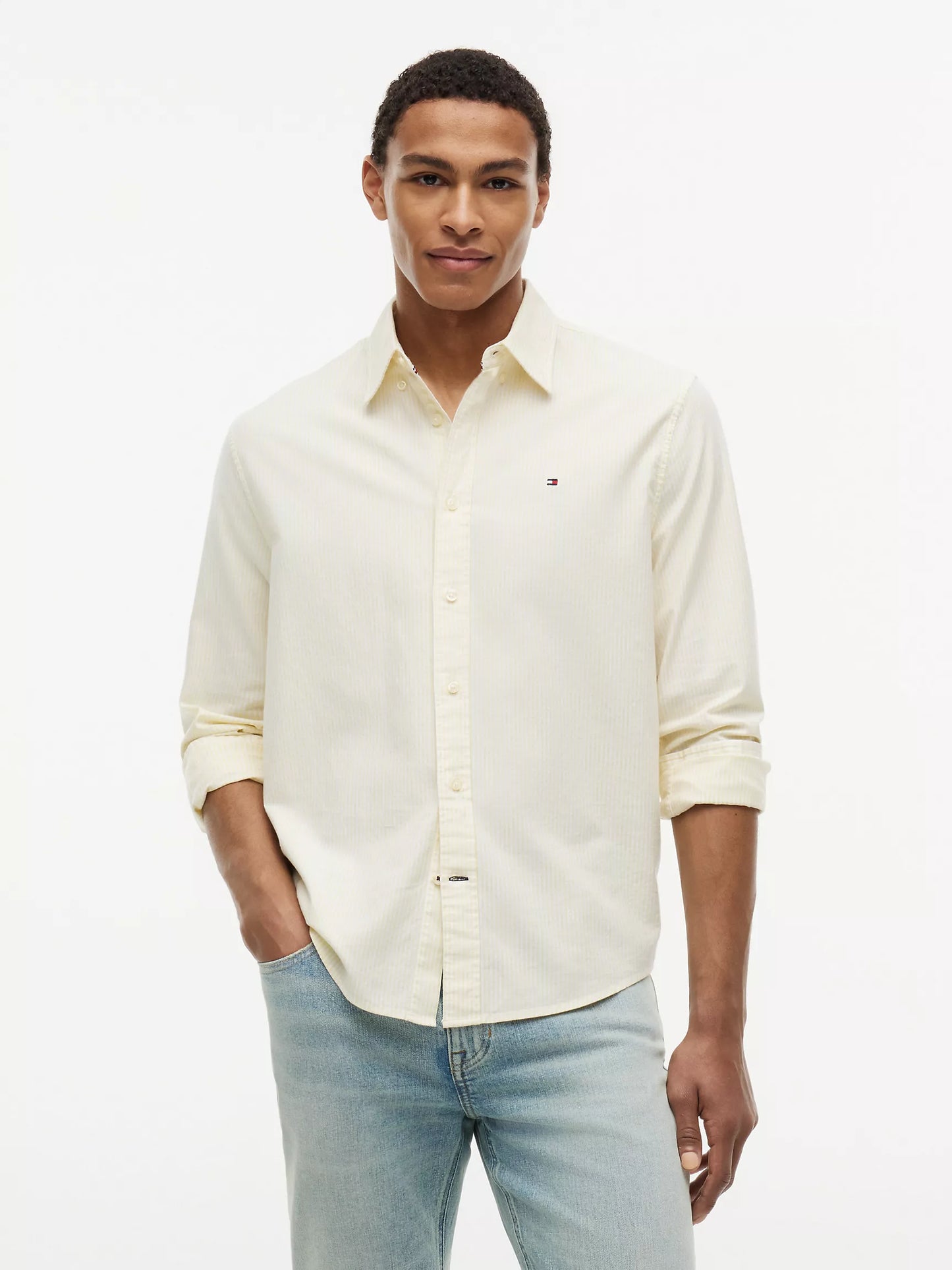 Men Stripe Stretch Oxford Shirt