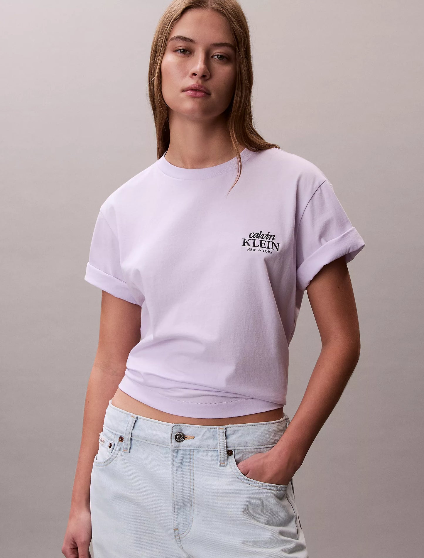 Women Embroidered Logo Graphic Boxy Tee