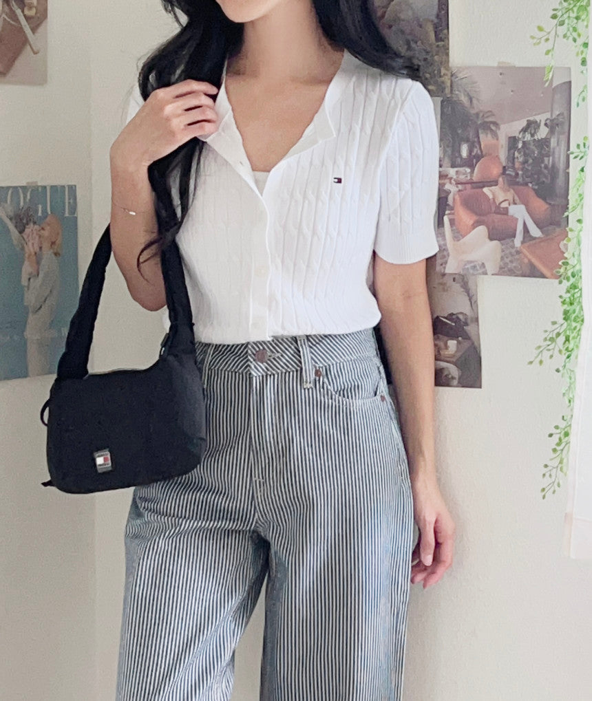 Women Short-Sleeve Cable Cardigan