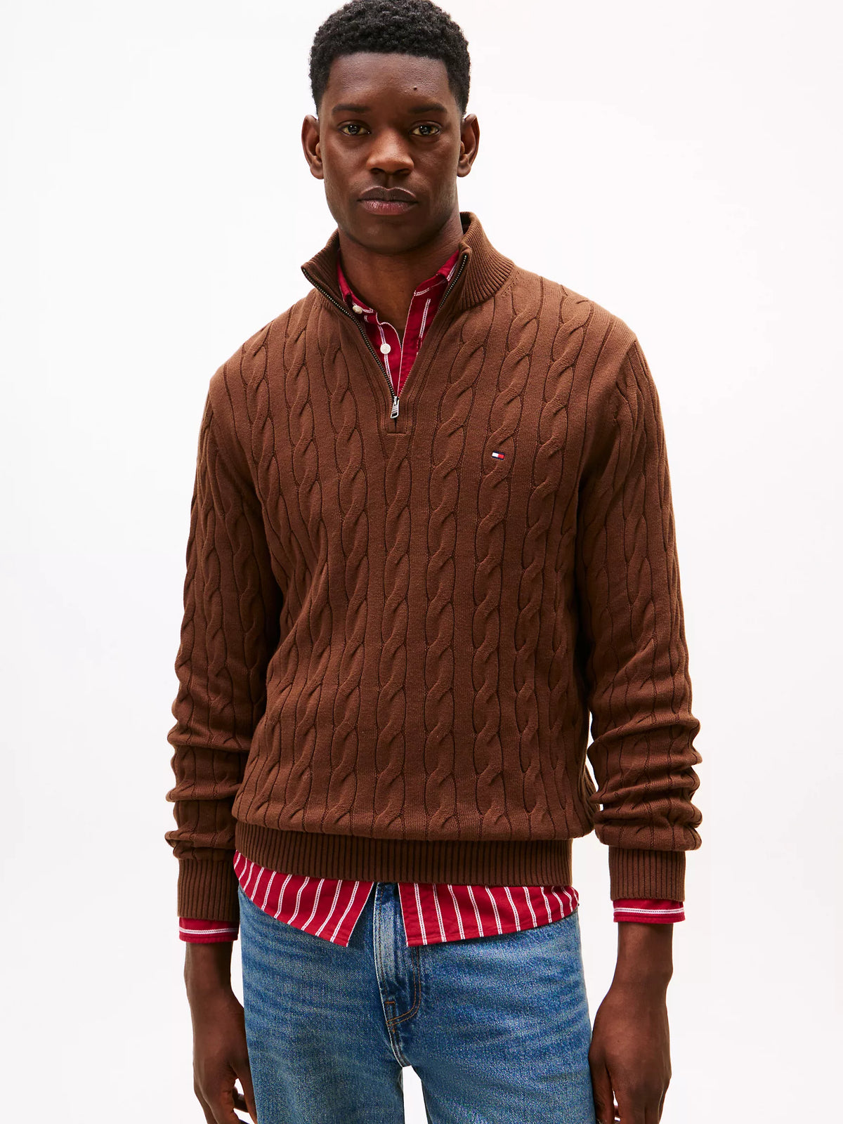 Men Cable Knit Quarter-Zip Sweater