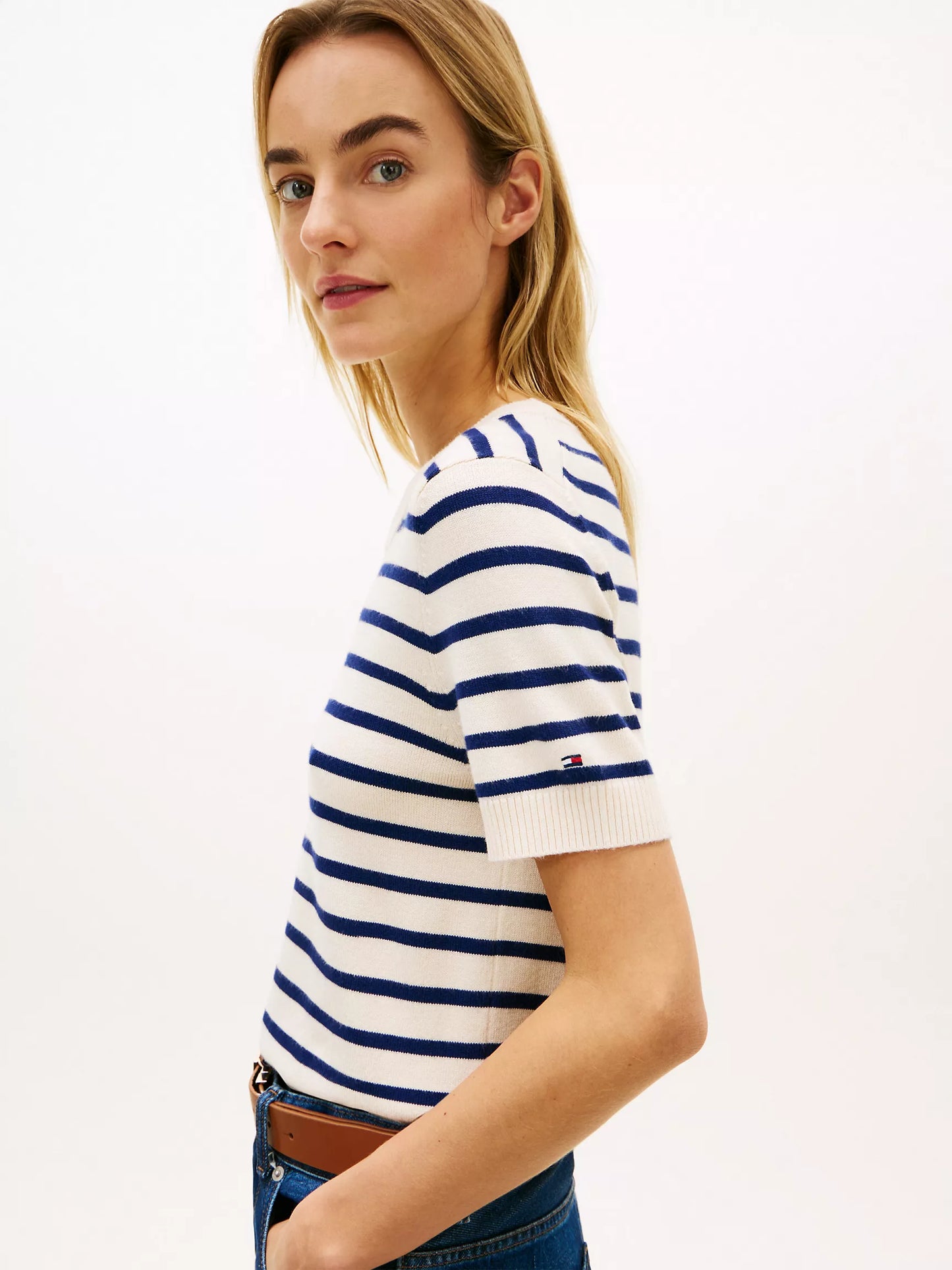 Tommy Stripe Lightweight Short-Sleeve Sweater