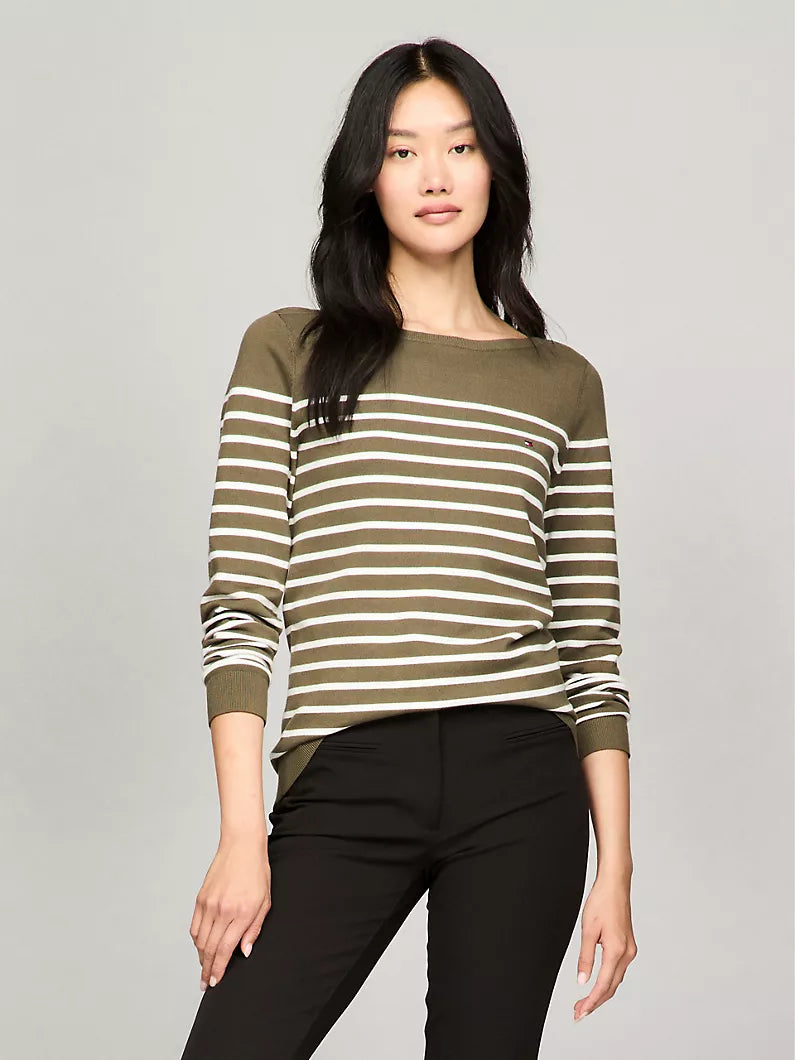 Women Striped Boatneck Sweater