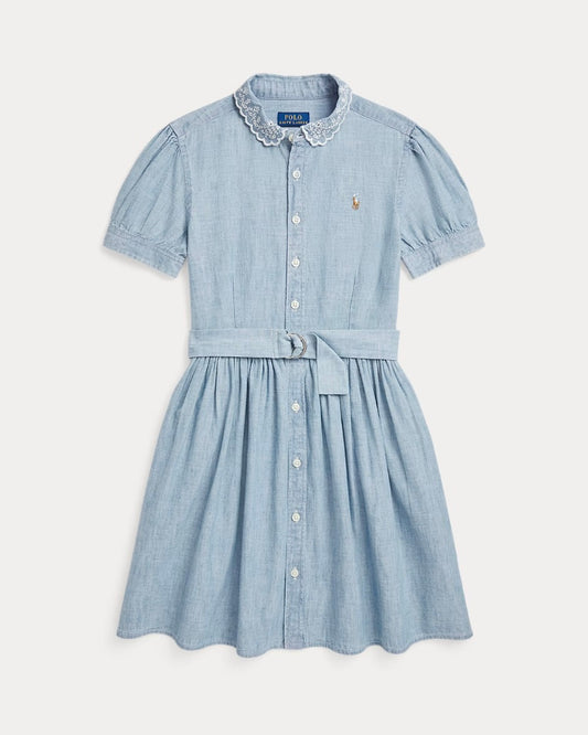 Big Girls Belted Indigo Chambray Shirtdress