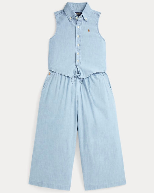 Big Girls Indigo Chambray Tie-Front Top & Pant Set