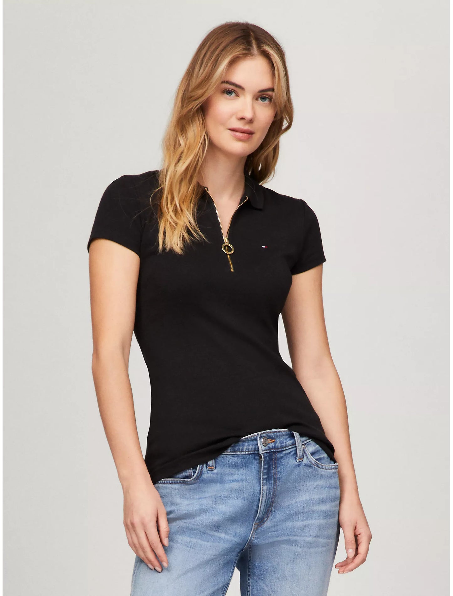 Women Slim Fit Zip Polo